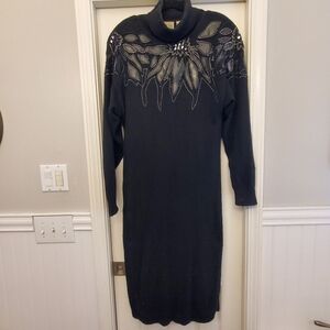 Vintage Nilani Black Silk Blend Sweater Maxi Dress Size L